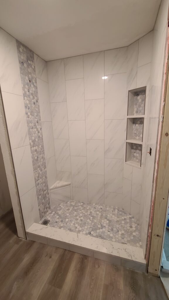 White Veined Marble Niche Inset Shower