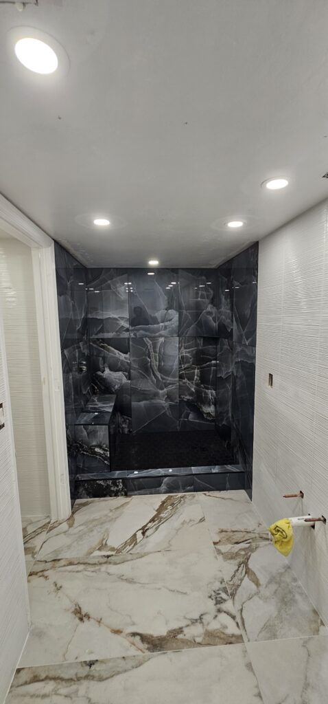High-Contrast Luxury Black Onyx Shower