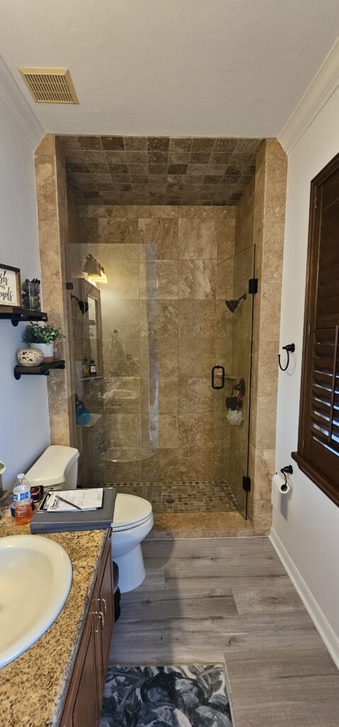 Warm Tonal Tiled Shower Remodel